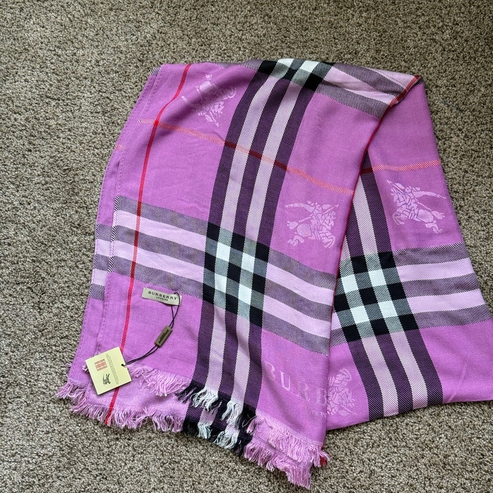 Burberry Pink and Purple Checkered Scarf